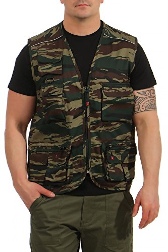 Mivaro Herren Safari-Weste mit vielen praktischen Taschen, funktionale Arbeitsweste, Outdoor-Weste, Größe:XL, Farbe:Camouflage von Mivaro