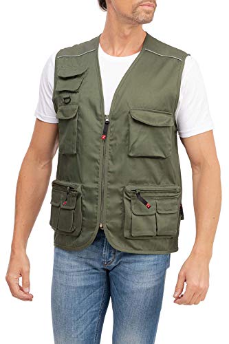 Mivaro Herren Safari-Weste mit vielen praktischen Taschen, funktionale Arbeitsweste, Outdoor-Weste, Größe:XL, Farbe:Grün von Mivaro