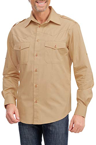 Mivaro Herren Safarihemd, Tropenhemd, Arbeitshemd Regular-Fit, Größe:M, Farbe:Beige von Mivaro