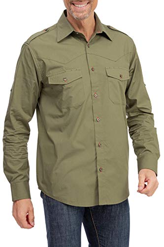 Mivaro Herren Safarihemd, Tropenhemd, Arbeitshemd Regular-Fit, Größe:M, Farbe:Grün von Mivaro