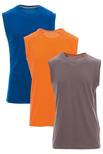 Mivaro Herren Shirt ohne Ärmel 3er Pack Set Basic Fitness Tank-Top ärmellos, Größe:L, Farbe:3er Pack Blau/Orange/Anthrazit von Mivaro