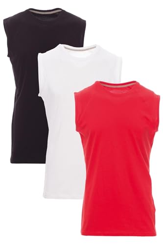 Mivaro Herren Shirt ohne Ärmel 3er Pack Set Basic Fitness Tank-Top ärmellos, Größe:S, Farbe:3er Pack Schwarz/Weiß/Rot von Mivaro