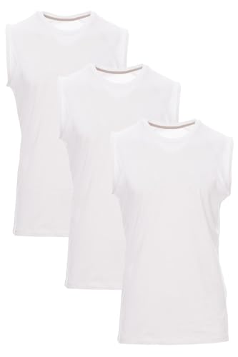 Mivaro Herren Shirt ohne Ärmel 3er Pack Set Basic Fitness Tank-Top ärmellos, Größe:XL, Farbe:3er Pack Weiß von Mivaro