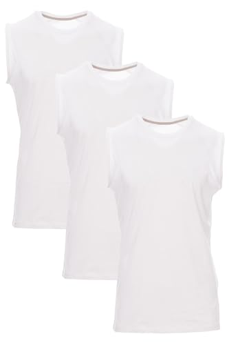 Mivaro Herren Shirt ohne Ärmel 3er Pack Set Basic Fitness Tank-Top ärmellos, Größe:XXL, Farbe:3er Pack Weiß von Mivaro