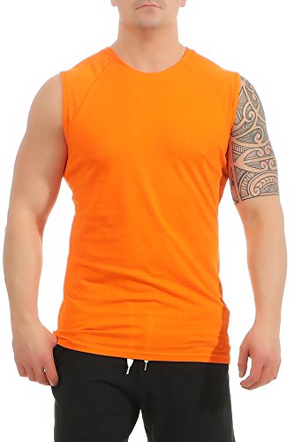 Mivaro Herren Shirt ohne Ärmel - Tank-Top - Muscle Shirt - Muskelshirt - Achselshirt - T-Shirt ohne Arm, Größe:M, Farbe:Orange von Mivaro