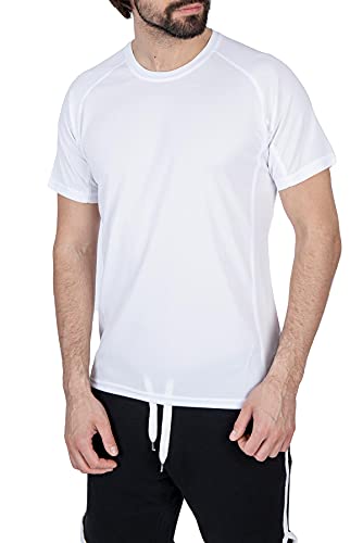 Mivaro Herren Sportshirt, Laufshirt Atmungsaktiv, Trainingsshirt für Männer, Größe:L, Farbe:Weiß von Mivaro