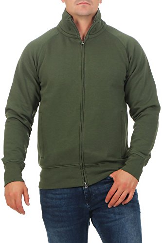 Mivaro Herren Sweatjacke ohne Kapuze mit Stehkragen Zip Hoodie, Größe:3XL, Farbe:Grün von Mivaro