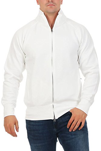 Mivaro Herren Sweatjacke ohne Kapuze mit Stehkragen Zip Hoodie, Größe:3XL, Farbe:Weiß von Mivaro