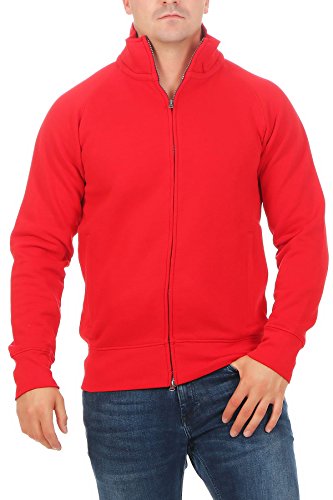 Mivaro Herren Sweatjacke ohne Kapuze mit Stehkragen Zip Hoodie, Größe:4XL, Farbe:Rot von Mivaro