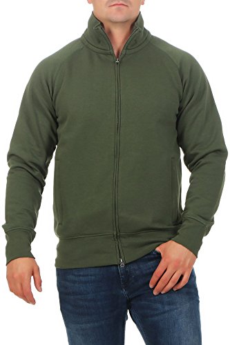 Mivaro Herren Sweatjacke ohne Kapuze mit Stehkragen Zip Hoodie, Größe:XS, Farbe:Grün von Mivaro