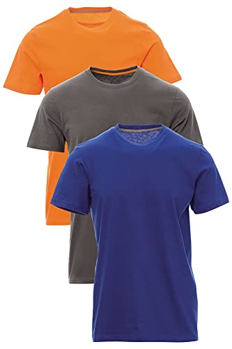 Mivaro Herren T-Shirt Set 3er Pack Basic Shirt Kurzarm atmungsaktiv, Größe:3XL, Farbe:3er Pack Blau/Orange/Anthrazit von Mivaro