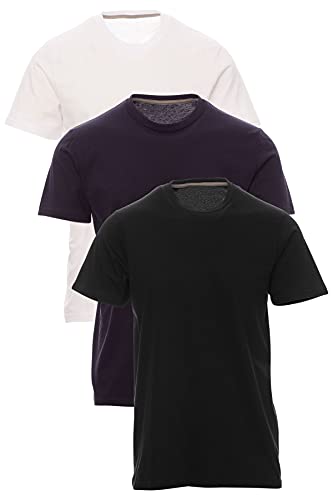 Mivaro Herren T-Shirt Set 3er Pack Basic Shirt Kurzarm atmungsaktiv, Größe:3XL, Farbe:3er Pack Schwarz/Weiß/Dunkelblau von Mivaro