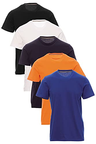 Mivaro Herren T-Shirt Set 5er Pack Basic Shirt Kurzarm atmungsaktiv, Größe:3XL, Farbe:5er Pack Schwarz/Weiß/Dunkelblau/Orange/Blau von Mivaro