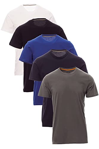 Mivaro Herren T-Shirt Set 5er Pack Basic Shirt Kurzarm atmungsaktiv, Größe:4XL, Farbe:5er Pack Weiß/Anthrazit/Dunkelblau/Schwarz/Blau von Mivaro