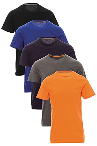 Mivaro Herren T-Shirt Set 5er Pack Basic Shirt Kurzarm atmungsaktiv, Größe:M, Farbe:5er Pack Schwarz/Blau/Dunkelblau/Anthrazit/Orange von Mivaro