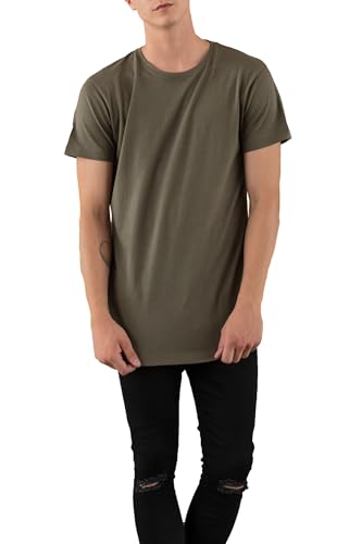 Mivaro Herren T-Shirt extra lang geschnitten, Longshirt für große und schlanke Männer, Größe:3XL, Farbe:Olivgrün von Mivaro