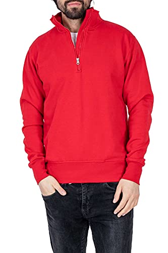 Mivaro Herren Troyer, Pullover mit 1/4 Reißverschluss, hoher Kragen, ohne Kapuze, Größe:3XL, Farbe:Rot von Mivaro