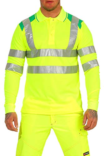 Mivaro Herren Warnschutz Langarmshirt Poloshirt, Hohe Sichtbarkeit Reflexstreifen EN ISO 20471 Klasse 2, Größe:4XL, Farbe:Neongelb/Grün von Mivaro