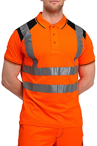 Mivaro Herren Warnschutz Poloshirt, Hohe Sichtbarkeit durch Reflexstreifen EN ISO 20471 Klasse 2, Größe:L, Farbe:Neonorange von Mivaro