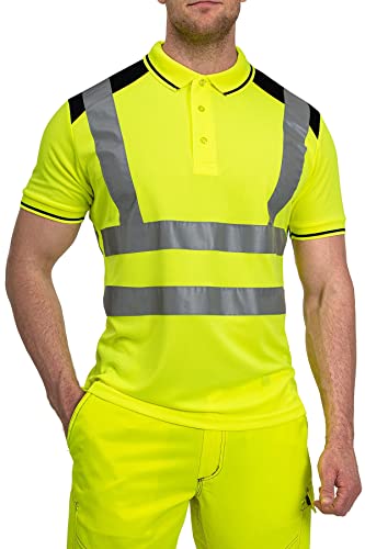 Mivaro Herren Warnschutz Poloshirt, Hohe Sichtbarkeit durch Reflexstreifen EN ISO 20471 Klasse 2, Größe:XL, Farbe:Neongelb von Mivaro