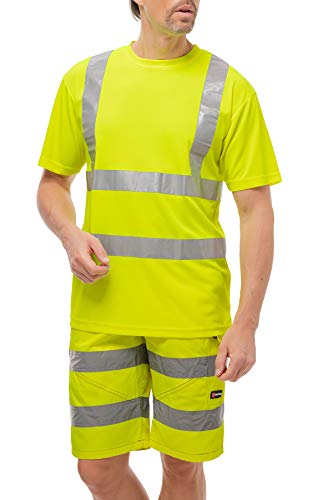 Mivaro Herren Warnschutz T-Shirt in Neon Gelb/Orange Hohe Sichtbarkeit durch Reflexstreifen EN ISO 20471 Klasse 2, Größe:4XL, Farbe:Neongelb von Mivaro