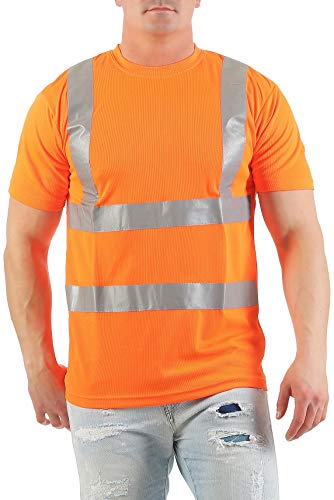 Mivaro Herren Warnschutz T-Shirt in Neon Gelb/Orange Hohe Sichtbarkeit durch Reflexstreifen EN ISO 20471 Klasse 2, Größe:L, Farbe:Neonorange von Mivaro