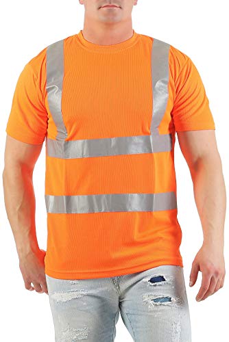 Mivaro Herren Warnschutz T-Shirt in Neon Gelb/Orange Hohe Sichtbarkeit durch Reflexstreifen EN ISO 20471 Klasse 2, Größe:S, Farbe:Neonorange von Mivaro