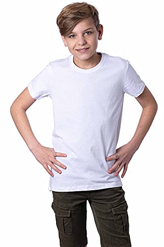 Mivaro Jungen T-Shirt Kurzarm Basic Shirt einfarbig Uni Shirt, Größe:110/116, Farbe:Weiß von Mivaro