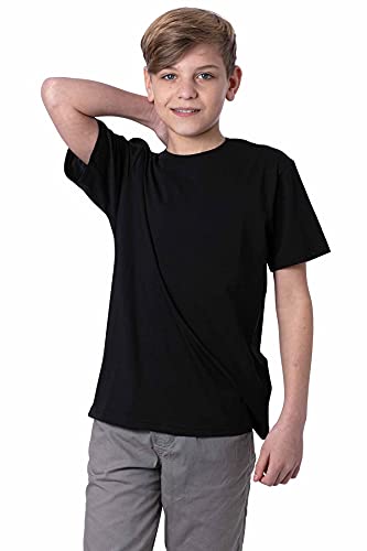 Mivaro Jungen T-Shirt Kurzarm Basic Shirt einfarbig Uni Shirt, Größe:122/128, Farbe:Schwarz von Mivaro