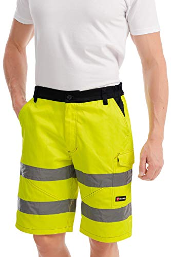 Mivaro Kurze Herren Arbeitshose Shorts mit Reflexstreifen in Signalfarben, Farbe:Gelb, Größe Hosen:M von Mivaro