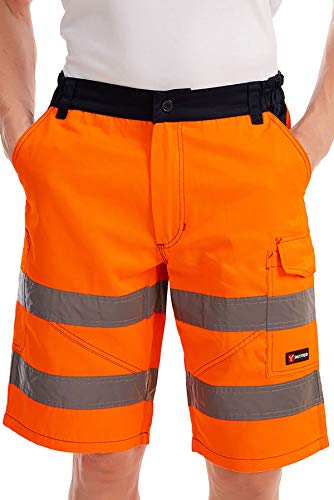 Mivaro Kurze Herren Arbeitshose Shorts mit Reflexstreifen in Signalfarben, Farbe:Orange, Größe Hosen:M von Mivaro