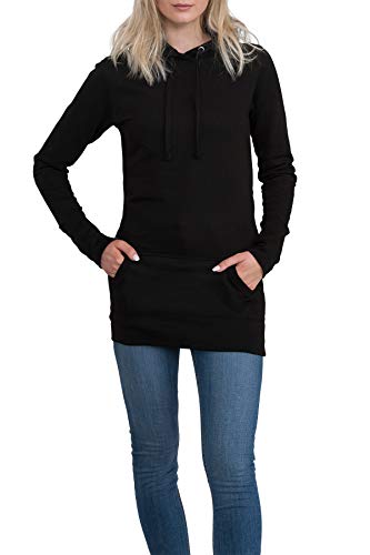Mivaro Langer Damen Pullover, Long-Pullover mit Kapuze, Long-Hoodie, Größe:S, Farbe:Schwarz von Mivaro