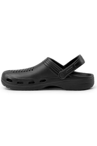 Mivaro Unisex Gummiclogs Schwarz mit Riemen - robuste Hausschuhe für Garten Klinik Haushalt - rutschfest und pflegeleicht - Arbeitsschuhe Herren Damen - Gummischuhe in Größe 40 von Mivaro