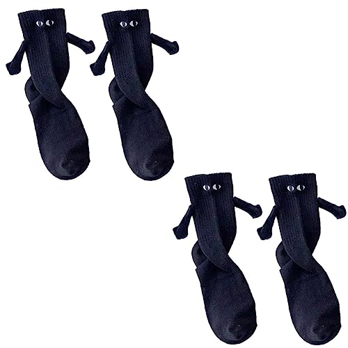 Magnetic Hand Holding Socks, Couple Holding Hands Socks, Funny Mid-Tube Socks Magnetic 3D Doll Socks (Black) 2 Pairs von Mivyy