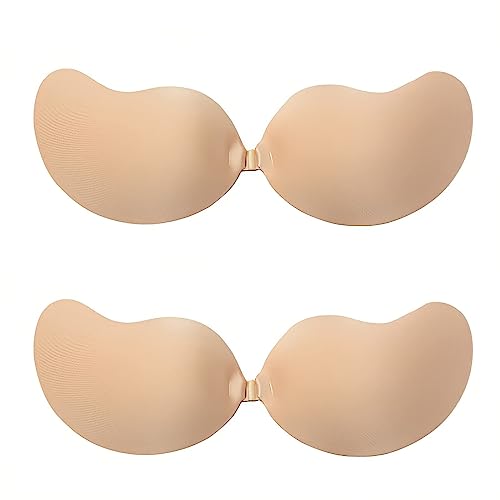 Mivyy Klebe-BH trägerlos Klebrig Unsichtbar Push up Silikon BH für rückenfreies Kleid mit Nippelabdeckungen 2ps (as3, Cup_Band, c) von Mivyy