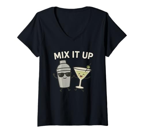 Damen Mix It Up Cocktail-Martini-Glas & Shaker Lustiges Trinken T-Shirt mit V-Ausschnitt Damen Mix It Up Cocktail-Martini-Glas & Shaker Lustiges Trinken T-Shirt mit V-Ausschnitt von Mix It Up - Cocktail Martini Glass & Shaker