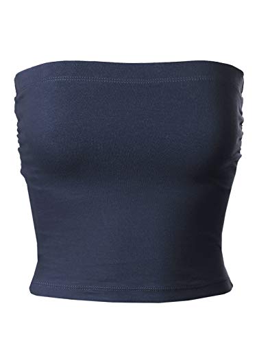 MixMatchy Damen-BH, einfarbig, lässig, gerüscht, seitlich gerüscht, doppellagig, mit Büstenhalter aus Baumwolle, Marineblau, Large von MixMatchy