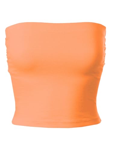 MixMatchy Damen Basic Casual Geraffte Seite Stretchy Tube Tops, Neon-Orange, Large von MixMatchy