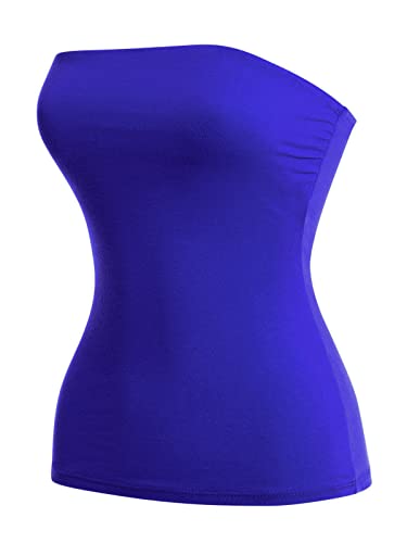 MixMatchy Damen-Unterhemd, Basic Casual, dehnbares langes Bandeau-Röhren-Top, trägerlos, Königlich (Royal), Klein von MixMatchy