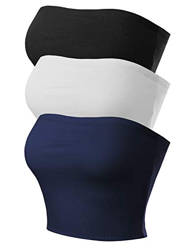 MixMatchy Damen Basic Casual Trägerlos Tube Top Packs, 3er-Pack – Schwarz/Weiß/Marineblau, Medium von MixMatchy