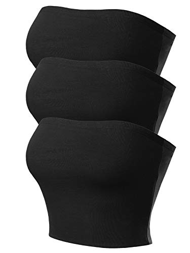 MixMatchy Damen Basic Casual Trägerlose Tube Top Packs, 3er-Pack – Schwarz/Schwarz/Schwarz, Large von MixMatchy