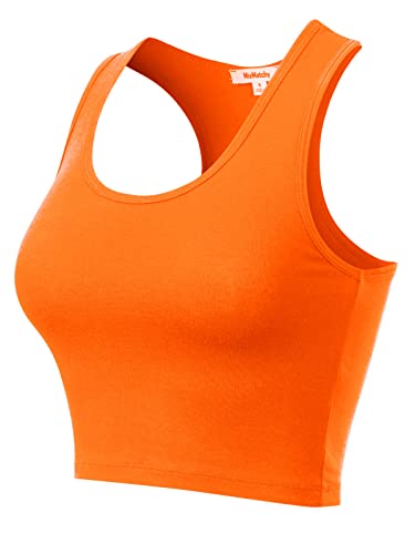 MixMatchy Damen Basic Casual Workout Crop Tank Tops Racerback Yoga Tanks Athletic Shirts Übung Unterhemden, Orange/Abendrot im Zickzackmuster (Sunset Chevron), Klein von MixMatchy