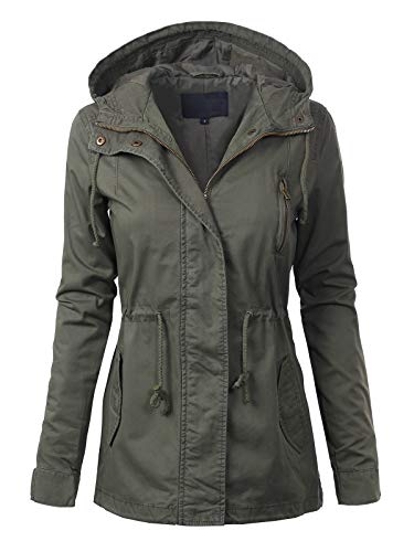 MixMatchy Damen Basic Military Anorak Jacke Reißverschluss Druckknopf Kapuze Parka Safari Utility Mantel mit Tasche, Oliv (Junior Fit), 1X von MixMatchy