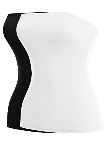 MixMatchy Damen Basic Solid Stretchy Baumwolle Lang Bandeau Tube Top, 2er-Pack – Schwarz/Weiß, Groß von MixMatchy