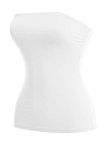 MixMatchy Damen Basic Solid Stretchy Baumwolle Lange Bandeau Tube Top, Weiss/opulenter Garten, Klein von MixMatchy