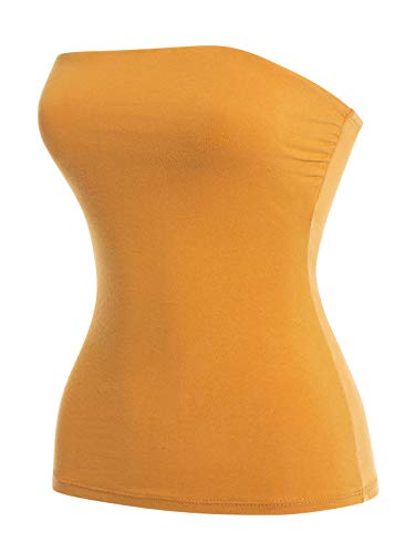 MixMatchy Damen Basic Solid Stretchy Baumwolle Lange Bandeau Tube Top - Beige - Klein von MixMatchy