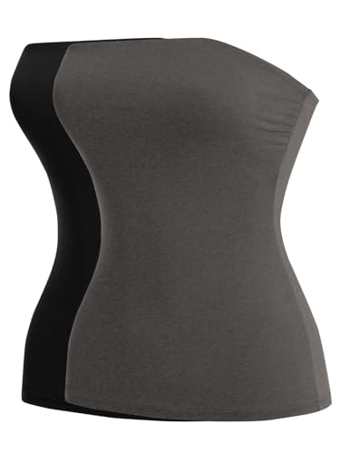 MixMatchy Bandeau-Top für Damen, 2er-Pack, lässig, einfarbig, dehnbar, Baumwolle, 2er-Pack, Schwarz/Anthrazit, Small MixMatchy Bandeau-Top für Damen, 2er-Pack, lässig, einfarbig, dehnbar, Baumwolle, 2er-Pack, Schwarz/Anthrazit, Small von MixMatchy