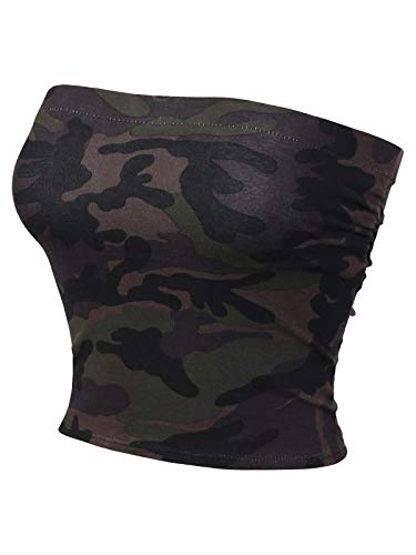 MixMatchy Damen Baumwolle Regal BH Tube Tops Basic Trägerlos Crop Tops Bandeau Sexy 2024 Sommer Outfits, Braun/Camouflage, Large von MixMatchy