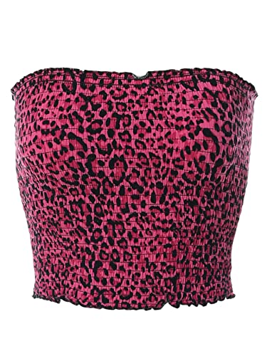 MixMatchy Damen Blumendruck gesmokter Salatrand Crop Tube Top, I Hot Pink, Mittel von MixMatchy