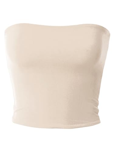 MixMatchy Damen Casual Basic Trägerlos Crop Tube Tops Soft Rayon Jersey Bandeau Tops, Ecru, Large von MixMatchy